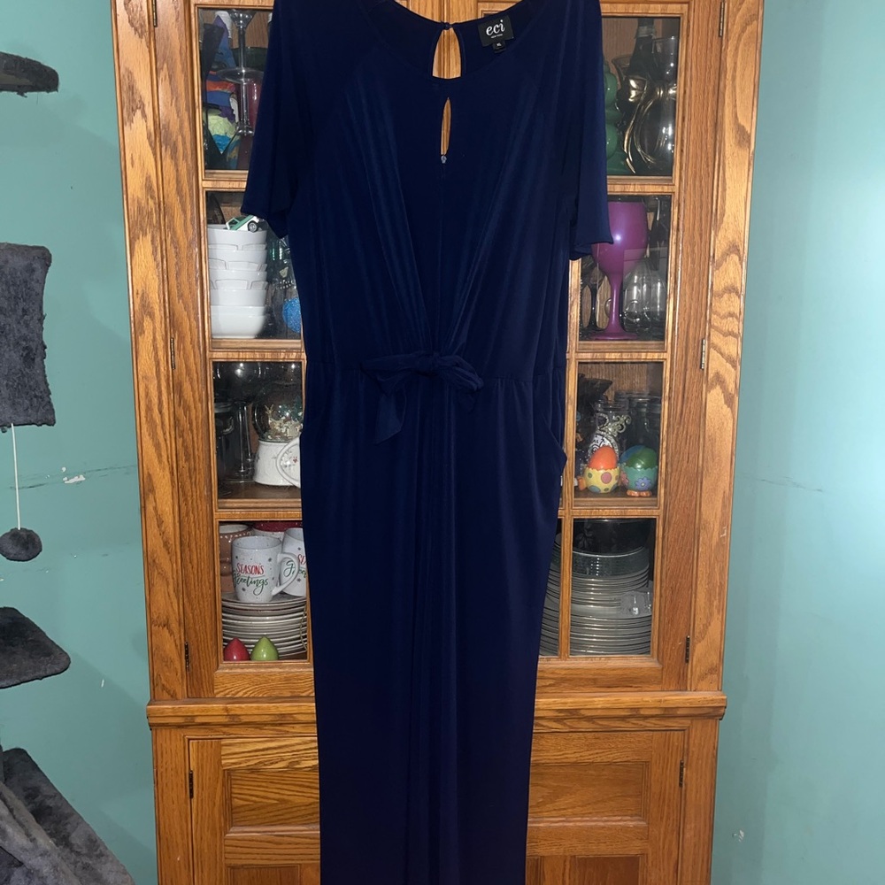 ECI Deep Blue Maxi Dress with Keyhole Neckline